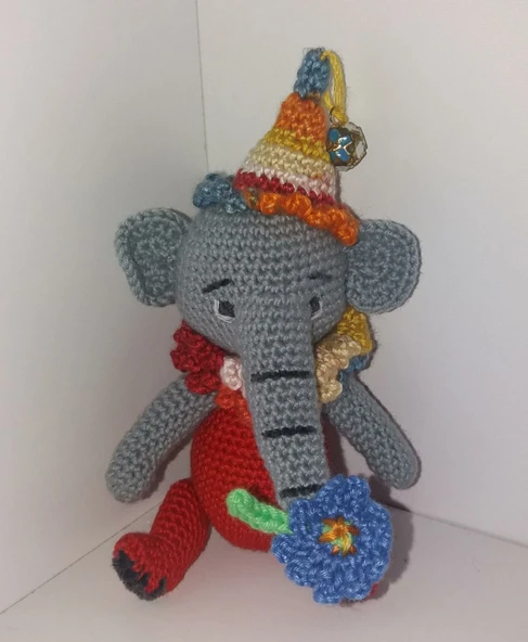 Palyaço Fil Amigurumi Organik Oyuncak ürün görseli 1