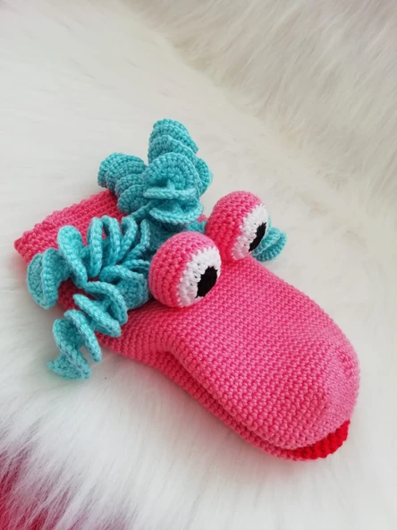 Sevimli Dinozor El Kuklası Amigurumi Organik Oyuncak ürün görseli 1