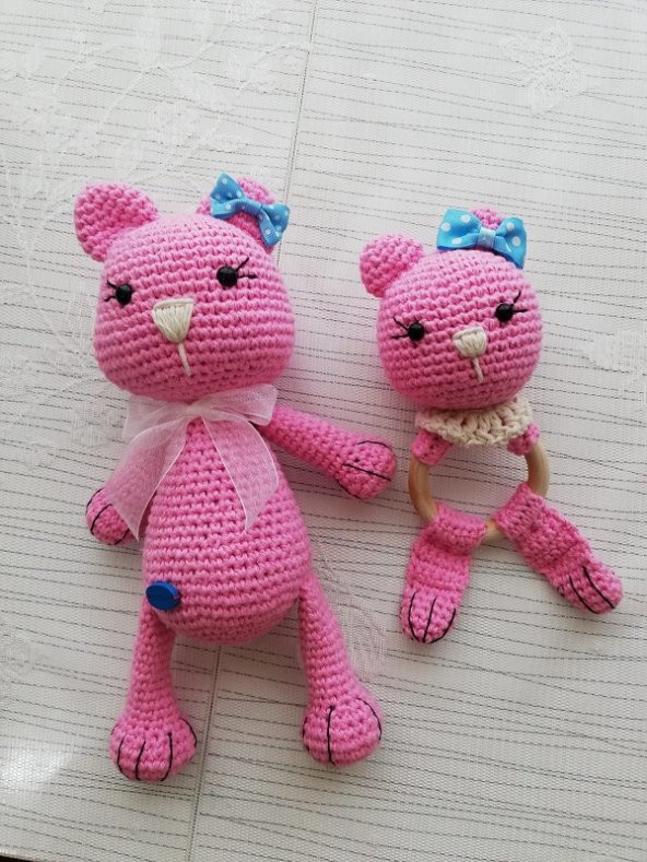 Sevimli Kedi ve Çıngırak Amigurumi Organik Oyuncak ürün görseli 1