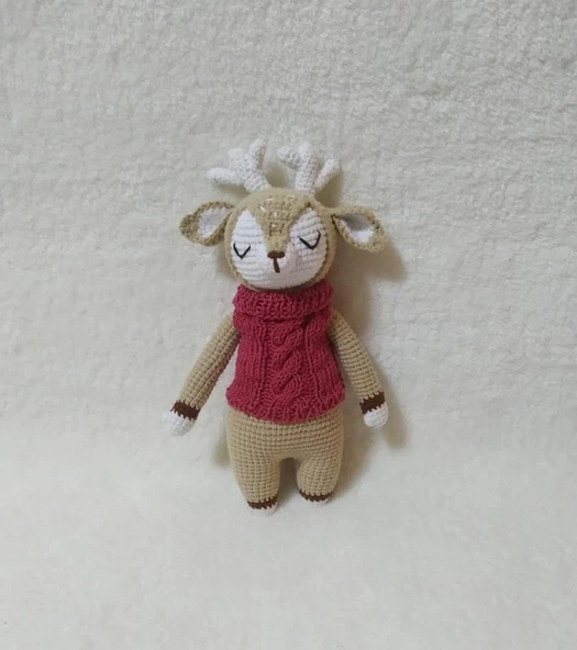 Sevimli Geyik Uyku Arkadaşı Amigurumi Organik Oyuncak ürün görseli 1