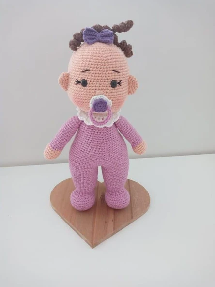 Pembe Kız Emzikli Tombiş Bebek Amigurumi Organik Oyuncak ürün görseli 1