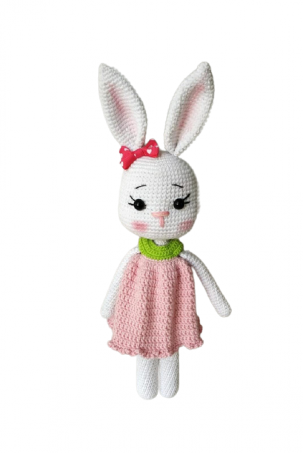 Pembe Elbiseli Keyifli Tavşan Amigurumi Organik Oyuncak ürün görseli 1