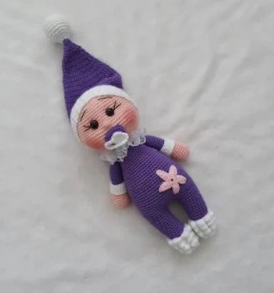 Mor Emzikli Bebek Uyku Arkadaşı Amigurumi Organik Oyuncak ürün görseli 1
