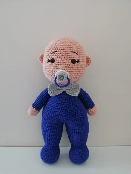 Saks Mavisi Erkek Emzikli Tombiş Bebek Amigurumi Organik Oyuncak ürün görseli 1