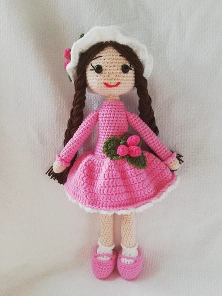 Pembe Kokina Çiçeği Bebek Amigurumi Organik Oyuncak ürün görseli 1