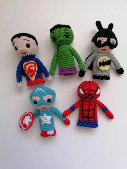 Kahramanlar Takımı Parmak Kuklaları Amigurumi Organik Oyuncak ürün görseli 1