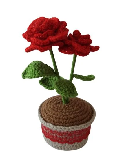 Saksıda Kırmızı Güller Amigurumi Organik Oyuncak ürün görseli 1