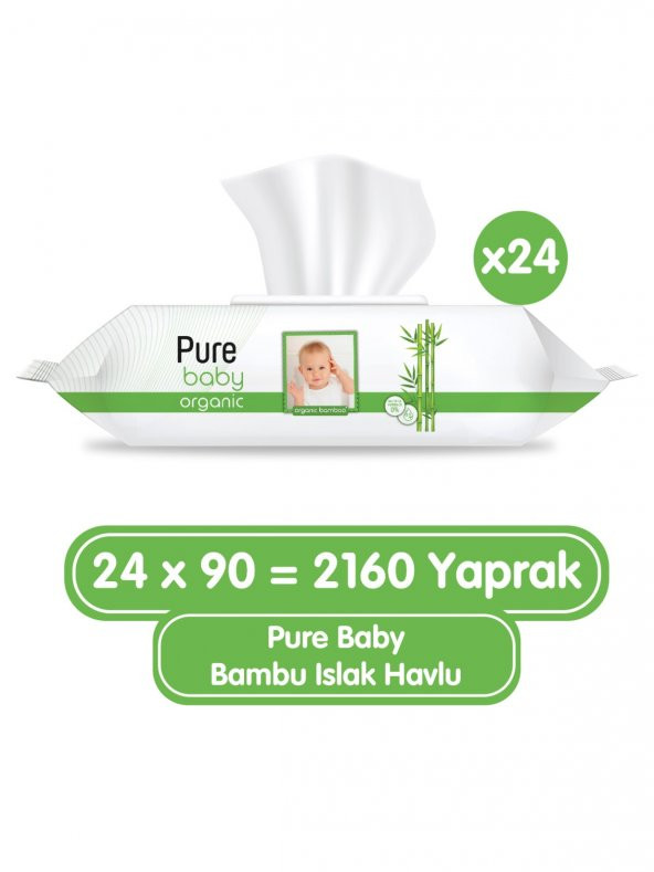 Pure Baby Organik Bambu Özlü Islak Havlu 24x90 (2160 Yaprak) ürün görseli 1