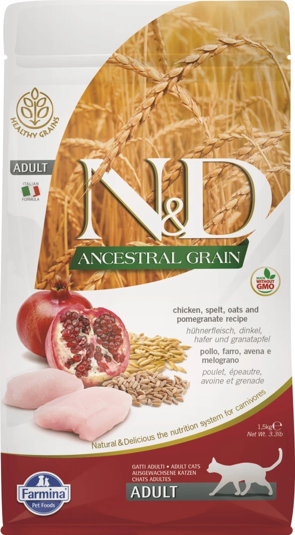 N&D Düşük Tahıllı Tavuklu ve Narlı Yetişkin Kedi Maması 1,5 Kg ürün görseli 1
