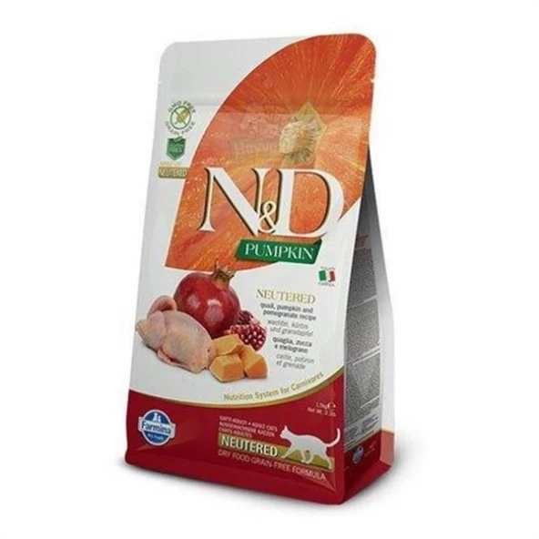 N&D Tahılsız Bal Kabağı, Bıldırcın Etli ve Narlı Kısırlaştırılmış Kedi Maması 1,5 Kg ürün görseli 1