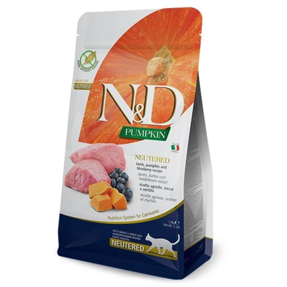 N&D Tahılsız Balkabağı, Kuzu Etli ve Yaban Mersinli Kısır Kedi Maması 1,5 Kg ürün görseli 1