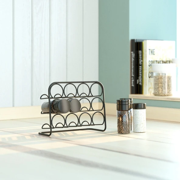 TEKNOTEL  METAL 12LÜ TUZLUK BAHARATLIK ORGANİZER STAND MAT SİYAH MG027 ürün görseli 1