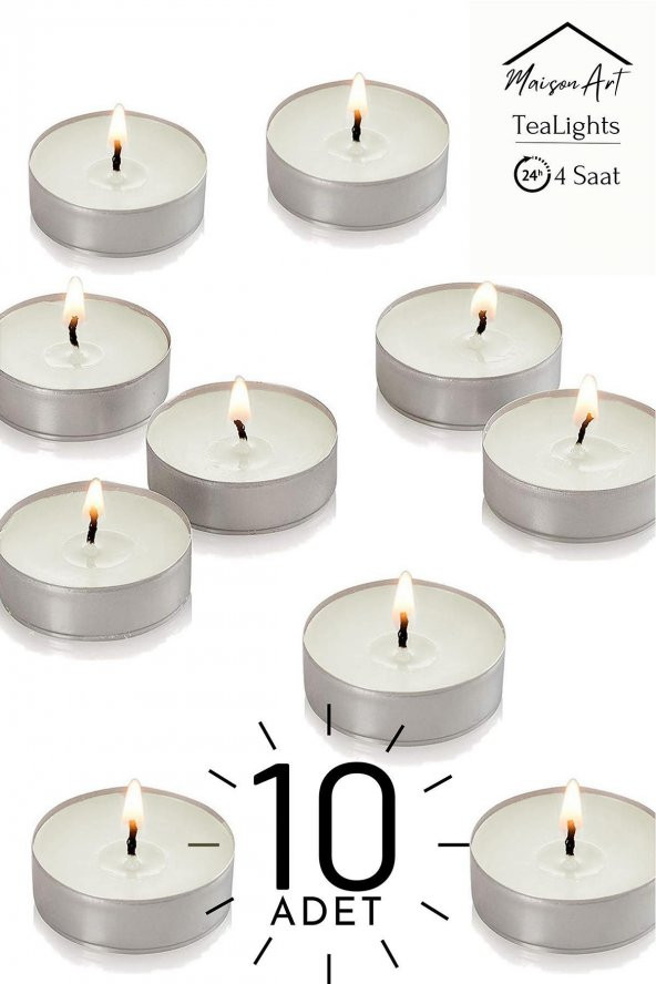 10 Adet | Vanilya Kokulu Tealight Mum | 4 Saat Yanar | Dekoratif Mumluk Mumu ürün görseli 1