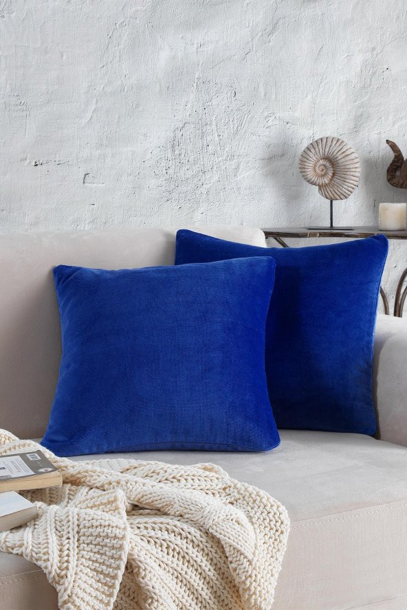 Cozy | 2 Adet Lacivert Renk Kadife Pamuklu Kırlent Yastık Kılıfı 44x44 Cm ürün görseli 1