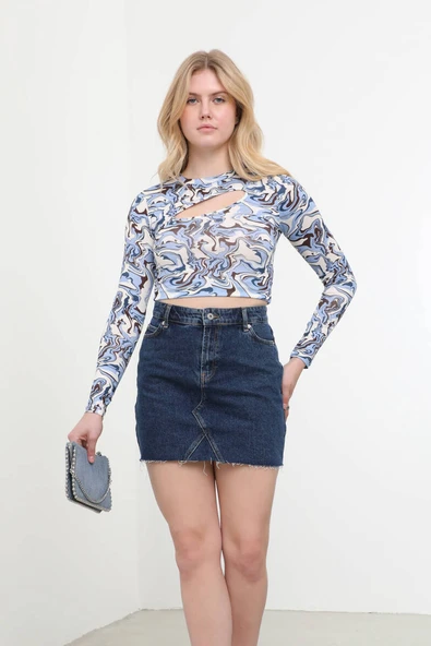 Pencere Detaylı Jakarlı Crop Top ürün görseli 1