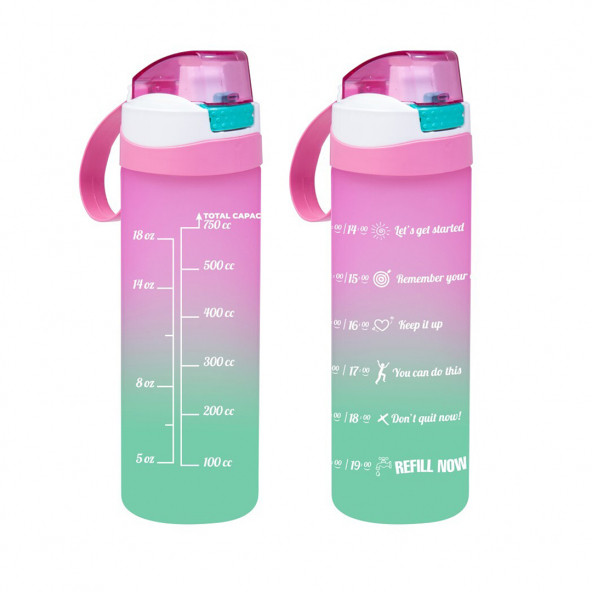 Herevin 161670-161 Su Şişesi - Motivasyon Su Matarası - Plastik Renkli Suluk Pembe 750cc ürün görseli 1