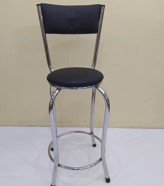 Sandalye 12748 BAR Tipi Yüksek Model 1ad SİYAH Suni deri döşem Metal krom El yapı ürün görseli 1