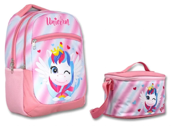 Cennec Pembe Sevimli Unicorn İlkokul Sırt Çantası ve Beslenme Seti - Kız Çocuk ürün görseli 1