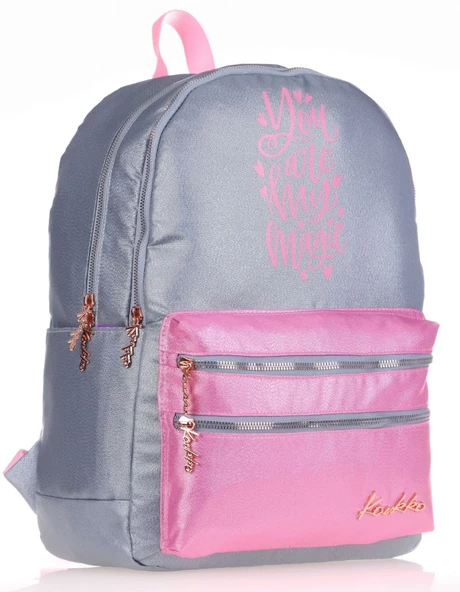 Kaukko Sparkle Duble Gri Okul Sırt Çantası - Simli Kumaş - Ortaokul Lise Günlük ürün görseli 1