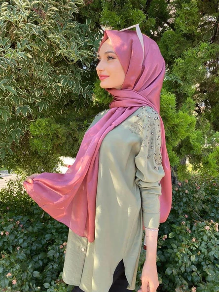 Kroren By Armanda Janjan, Janjanlı Şifon Şal İEKR7301  GÜL KURUSU 2 ürün görseli 1