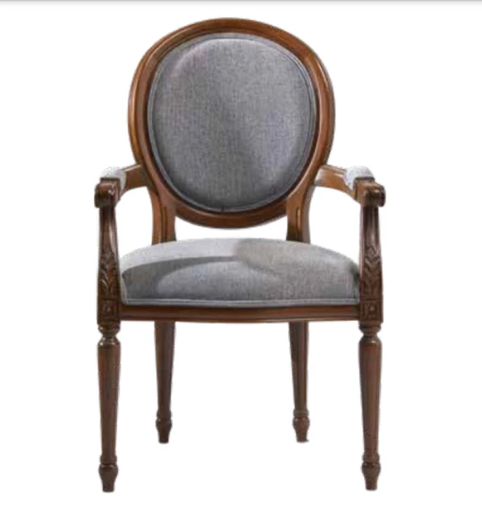Sandalye 19773 Zus 2150 Model kolçak oyma Madalyon Model Gri Kumaş Ceviz El yapı ürün görseli 1