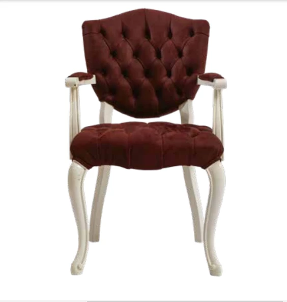 Sandalye 19771 Zus 2145 Kapiton Model Kolçak Beyaz Babyface Bordo Kumaş El Yapım ürün görseli 1