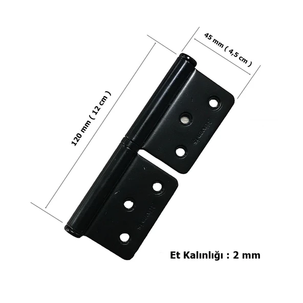 Güven İş Çelik Panel Yönsüz Kapı Menteşesi 12 cm Mat Siyah - Resim 3