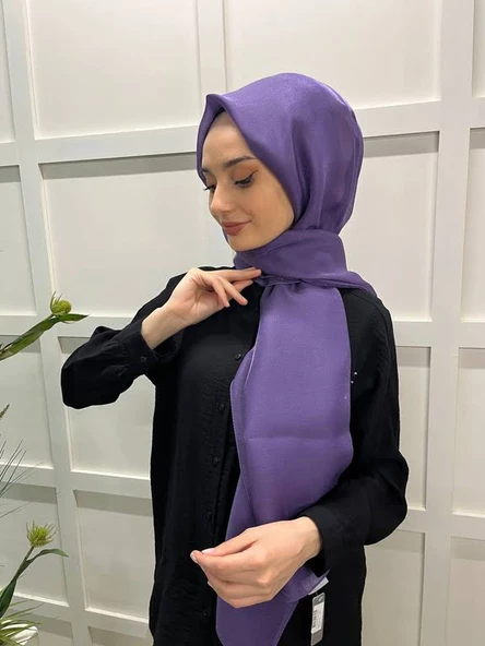 Siyane Scarf Tül Görünümlü Şal - Pırlanta Abiye Düğünlük Şal 00790  MOR ürün görseli 1