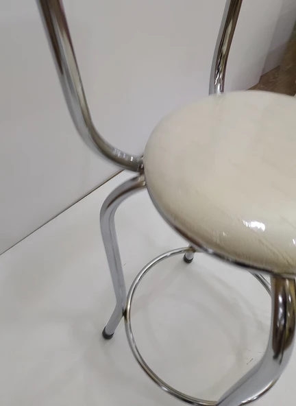 Sandalye 12763 BAR Tipi Yüksek Model 4ad KREM Suni deri döşem nikelaj El Yapım ürün görseli 1