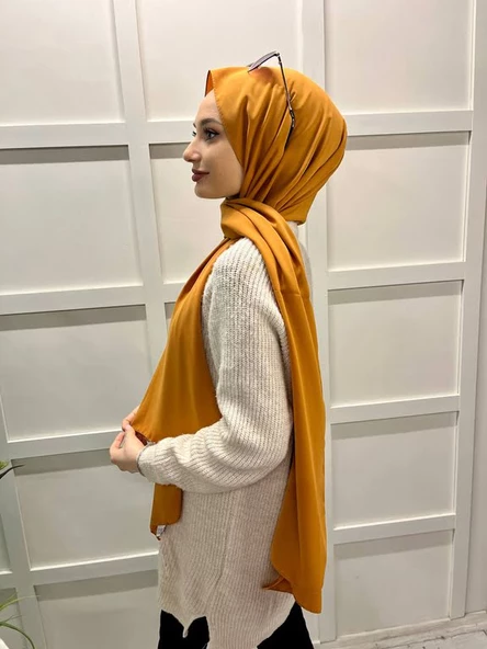 Siyane Scarf Medine İpeği Şal 00737  HARDAL ürün görseli 1