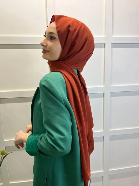 Siyane Scarf Medine İpeği Şal 00737  KOYU KİREMİT ürün görseli 1