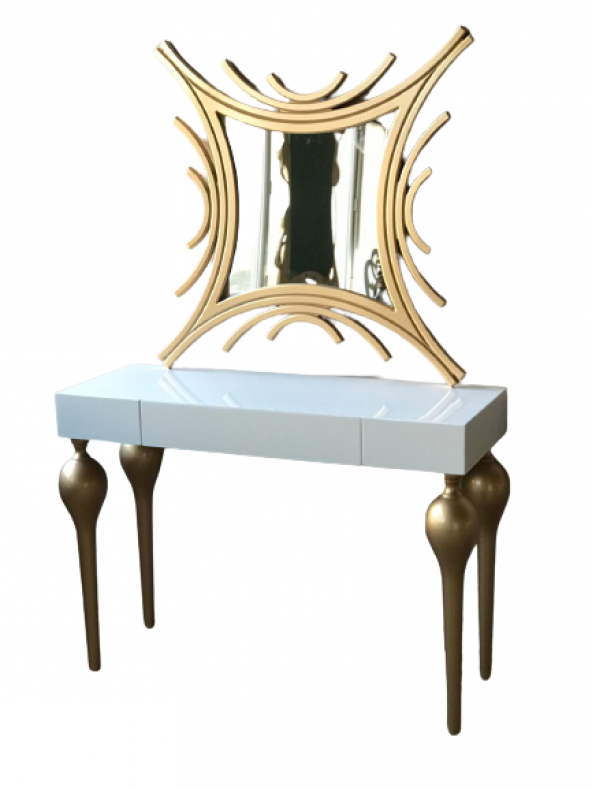 Dresuar 18468 TOMBUL model Kayın ayak MDF Çekmec tabla Parlak GOLD-beyaz uyum ürün görseli 1