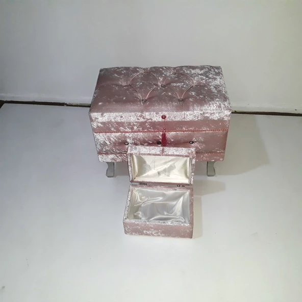 Çeyiz 18150 SANDIK Kapitone Model 2 li PEMBE Kadifemsi Kumaş İçi Tela El Yapım ürün görseli 1