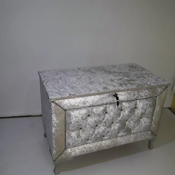 Çeyiz 18149 SANDIK Kapitone Model 3 lü KREM Kadifemsi Kumaş İçi Tela El Yapım ürün görseli 1