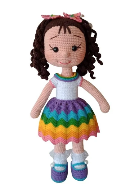 Kahve Kıvırcık Saçlı Karnaval Bebek Amigurumi Organik Oyuncak ürün görseli 1