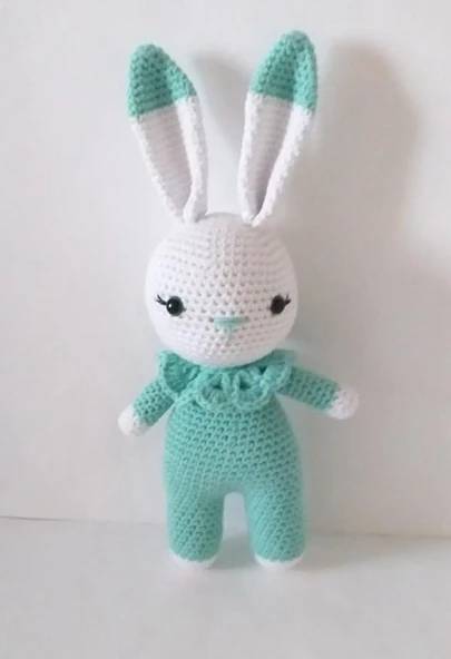 Su Yeşili Miniş Tavşan Uyku Arkadaşı Amigurumi Organik Oyuncak ürün görseli 1