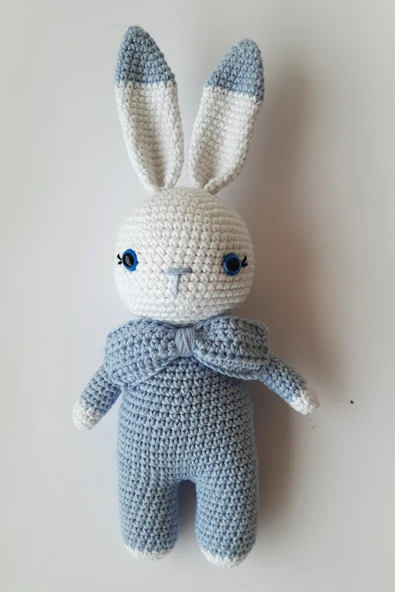 Mavi Miniş Tavşan Uyku Arkadaşı Amigurumi Organik Oyuncak ürün görseli 1