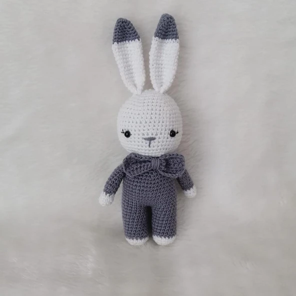 Gri Miniş Tavşan Uyku Arkadaşı Amigurumi Organik Oyuncak ürün görseli 1