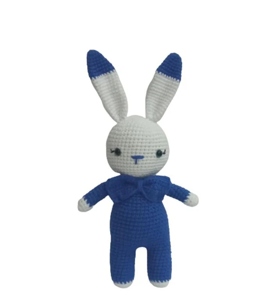 Saks Mavisi Miniş Tavşan Uyku Arkadaşı Amigurumi Organik Oyuncak ürün görseli 1