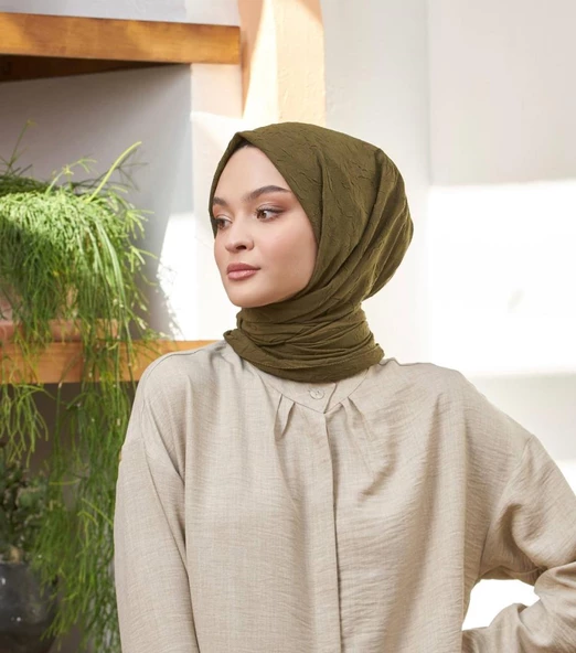 Loryan Scarf Viva Crush Pamuklu Şal 00380  HAKİ ürün görseli 1