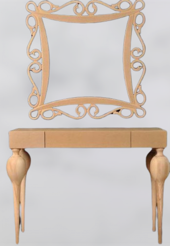 Dresuar 17745 TOMBUL Model Kayın RETRO HAM ayak MDF tabla CNC ayna Çerçe El yapım ürün görseli 1