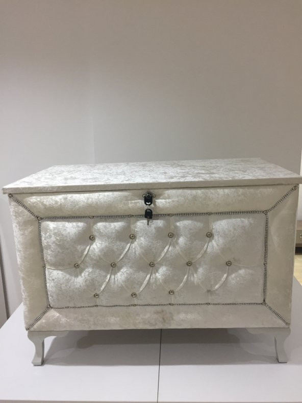 Çeyiz 17638 SANDIK Kapitone Model 3lü Set Krem Kadifemsi Kumaş İçi Tela El Yapı ürün görseli 1