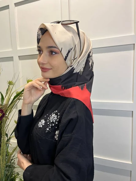 Eflatun Scarf Dijital Baskı Renkli Rayon Eşarp 00749  KIRMIZI ürün görseli 1