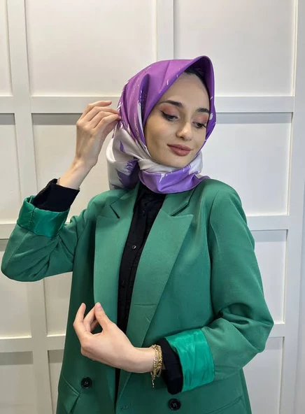 Eflatun Scarf Dijital Baskı Renkli Rayon Eşarp 00749  LİLA ürün görseli 1