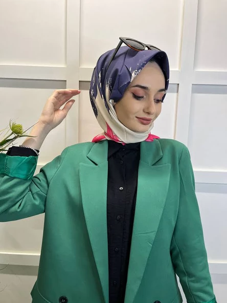 Eflatun Scarf Dijital Baskı Renkli Rayon Eşarp 00749  PEMBE ürün görseli 1
