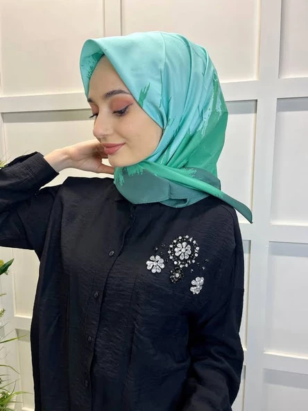 Eflatun Scarf Dijital Baskı Renkli Rayon Eşarp 00749  MİNT YEŞİLİ ürün görseli 1