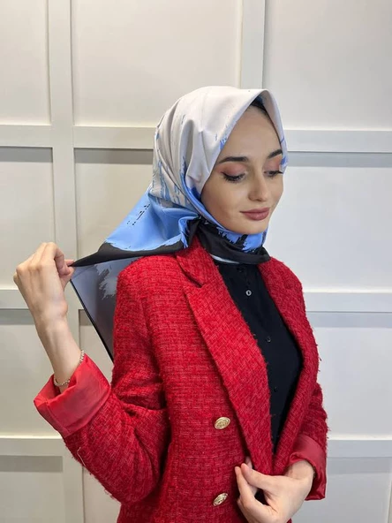 Eflatun Scarf Dijital Baskı Renkli Rayon Eşarp 00749  AÇIK MAVİ ürün görseli 1