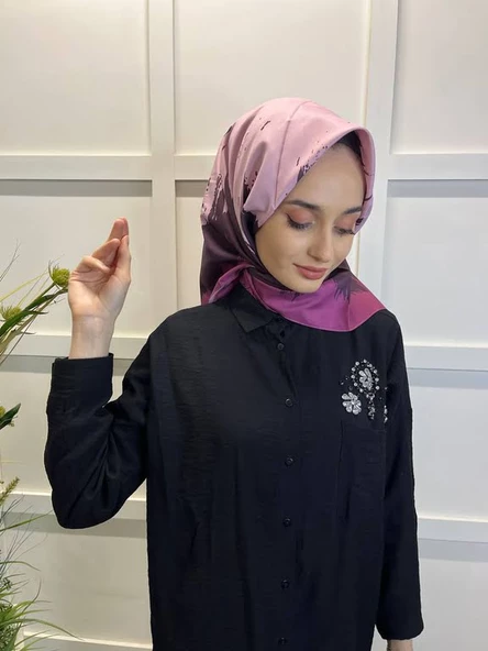 Eflatun Scarf Dijital Baskı Renkli Rayon Eşarp 00749  AÇIK MÜRDÜM ürün görseli 1