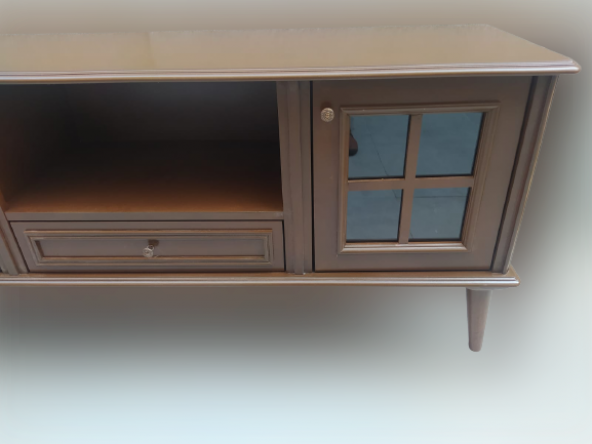 Tv Sehpa ST 17452 Pencere Model Kayın Torna Retro Ayak Parlak Ceviz Renk El yapım ürün görseli 1