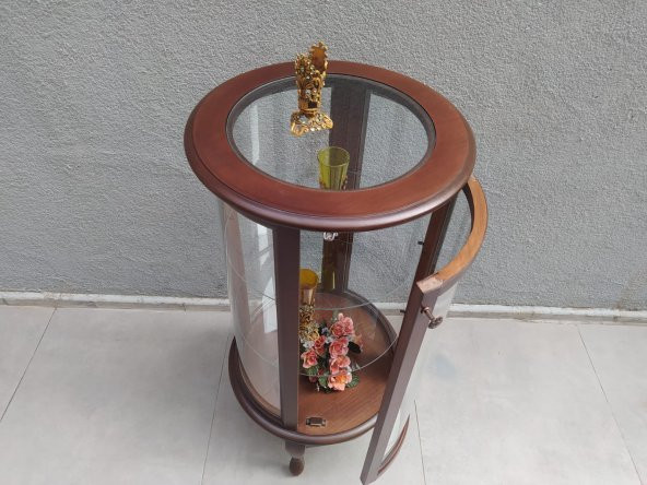 Gümüşlük vitrin 17439 Yuvarlak MODEL Parlak Ceviz Kayın Aslan ayak Bombe Cam ürün görseli 1